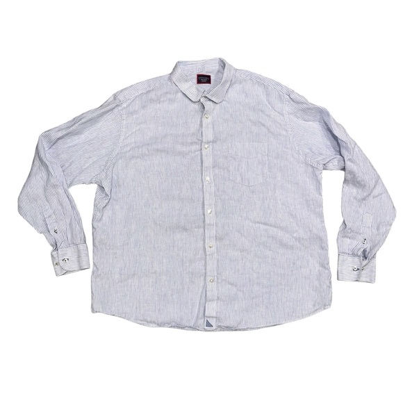 Untuckit Blue Stripe Linen Vignoles Long Sleeve Button Down Shirt Top size XXXL - Picture 1 of 10